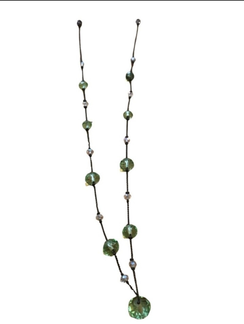 Green Crystal Glass Faceted Bead Black Wire Necklace
